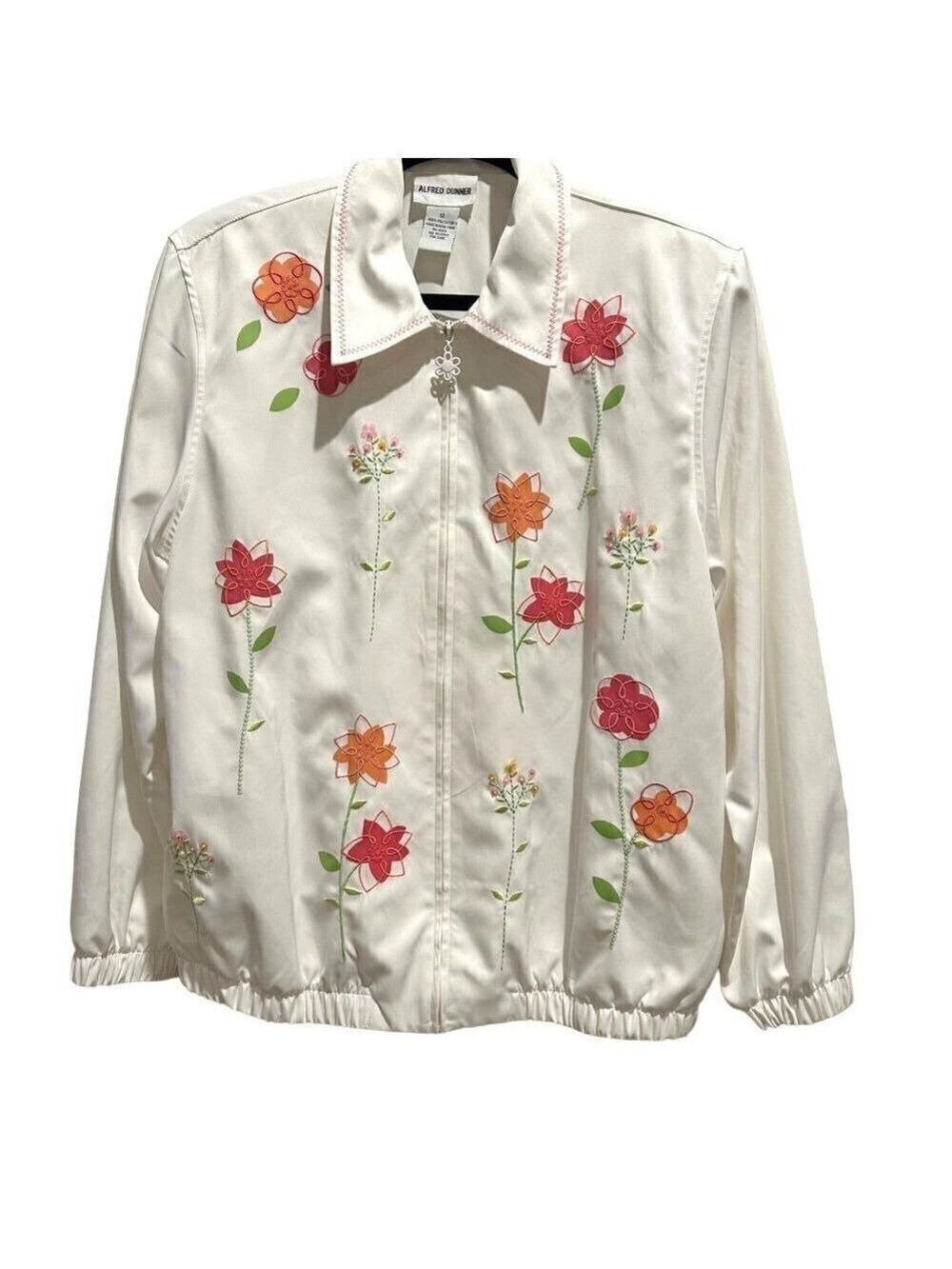 Alfred Dunner 90s Y2K Floral Pink White Zip Up Jacket Size 12 Cottagecore,